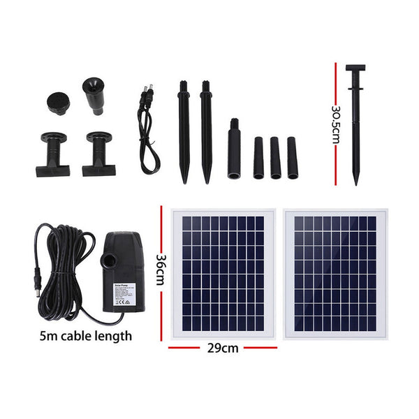 Gardeon Solar Pond Pump Submersible Water Fountain Kit With 2 Panels 1600L/H Ponds & Fountain Pumps