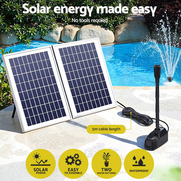 Gardeon Solar Pond Pump Submersible Water Fountain Kit With 2 Panels 1600L/H Ponds & Fountain Pumps