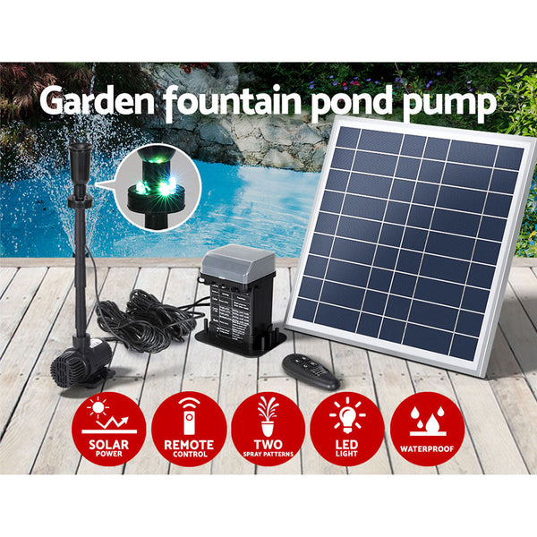 Gardeon Solar Pond Pump With Battery Kit Led Lights 9.8Ft Ponds & Fountain Pumps