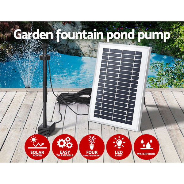 Gardeon Solar Pond Pump Submersible Water Fountain With Battery Led Lights 4.4Ft Ponds & Fountain Pumps