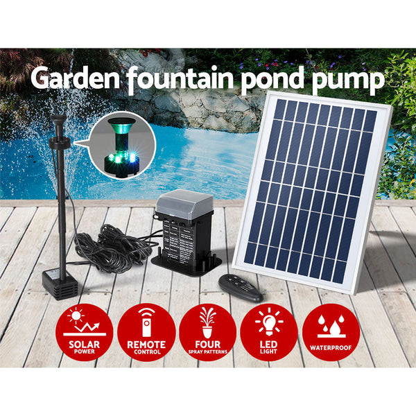 Gardeon Solar Pond Pump Submersible Fountain With Battery Kit Led Lights 5.2Ft Ponds & Fountain Pumps