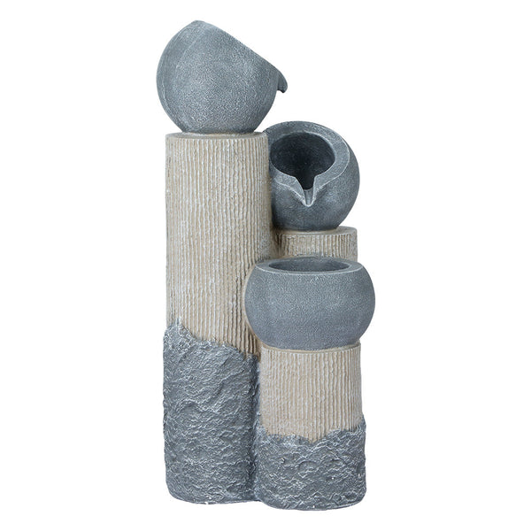 Gardeon Solar Water Feature Cascading Fountain 3 Tier Pot Led Lights 76Cm Grey Outdoor Fountains