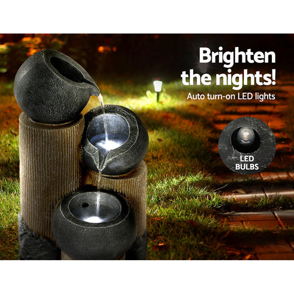 Gardeon Solar Water Feature Cascading Fountain 3 Tier Pot Led Lights 76Cm Grey Outdoor Fountains