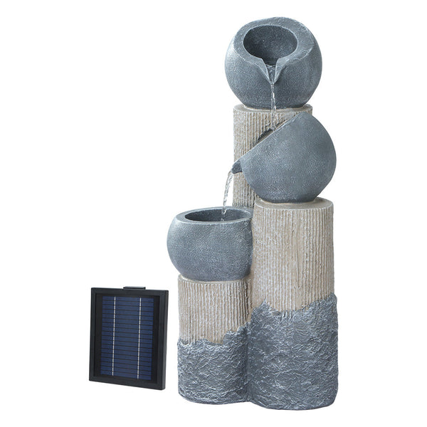 Gardeon Solar Water Feature Cascading Fountain 3 Tier Pot Led Lights 76Cm Grey Outdoor Fountains