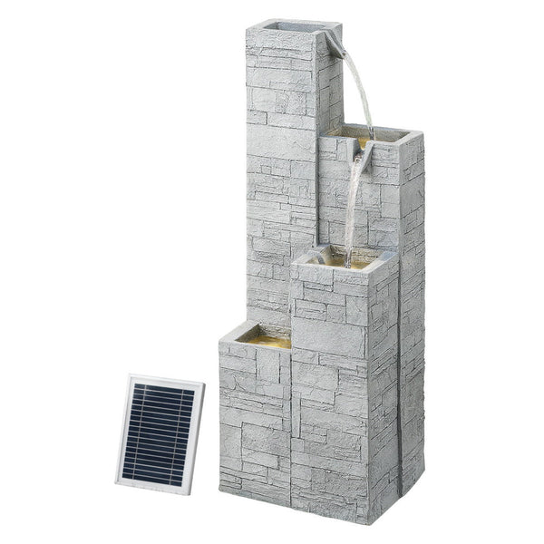 Gardeon Solar Fountain Water Feature Outdoor Indoor 4 Tier Square Cascading Beige Outdoor Fountains