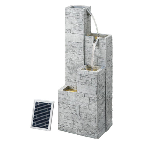 Gardeon Solar Fountain Water Feature Outdoor Indoor 4 Tier Square Cascading Beige Outdoor Fountains