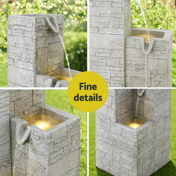 Gardeon Solar Fountain Water Feature Outdoor Indoor 4 Tier Square Cascading Beige Outdoor Fountains