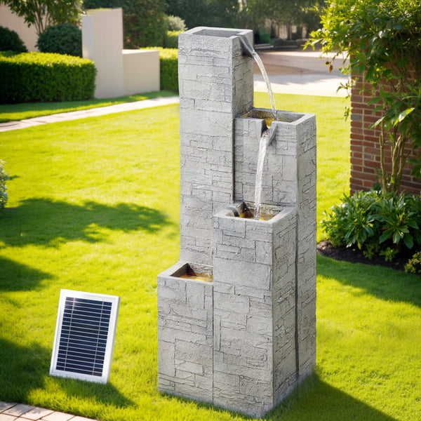 Gardeon Solar Fountain Water Feature Outdoor Indoor 4 Tier Square Cascading Beige Outdoor Fountains