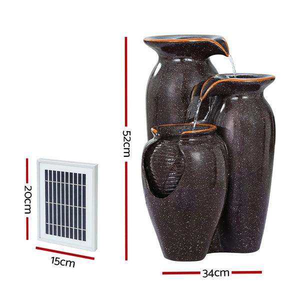 Gardeon Solar Fountain Water Fountain Feature Cascading Fountain Led Lights 76Cm Grey Outdoor Fountains