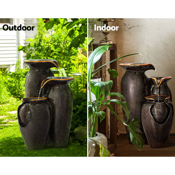 Gardeon Solar Fountain Water Fountain Feature Cascading Fountain Led Lights 76Cm Grey Outdoor Fountains