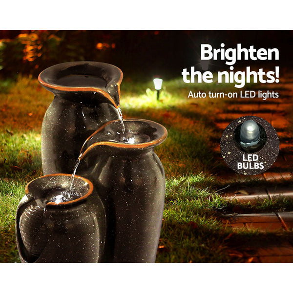 Gardeon Solar Fountain Water Fountain Feature Cascading Fountain Led Lights 76Cm Grey Outdoor Fountains