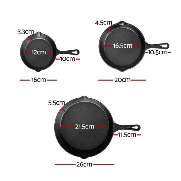 5 Star Chef Non Stick Frying Pan Cast Iron 3Pcs Frying & Grill Pans