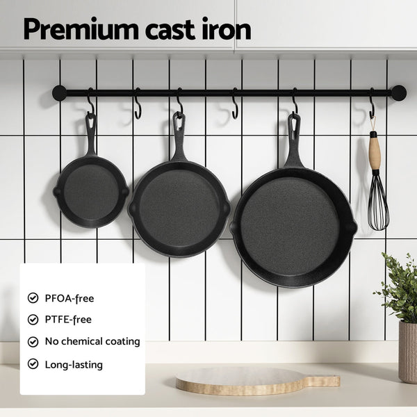 5 Star Chef Non Stick Frying Pan Cast Iron 3Pcs Frying & Grill Pans