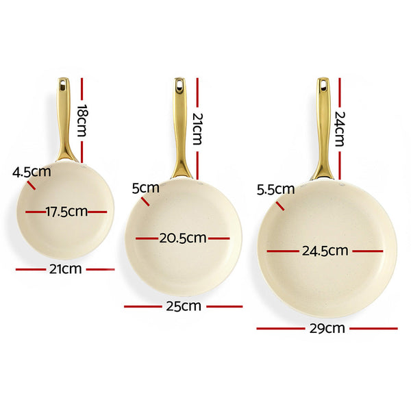 5 Star Chef Frying Pan 3Pcs Shades Frypan Set Ceramic Coating Multi Colour Frying & Grill Pans