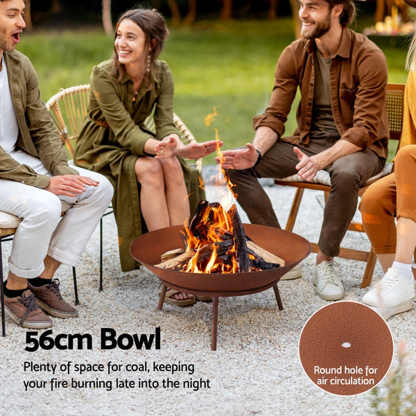 Grillz 56Cm Fire Pit Iron Rustic Bowl Outdoor Fire Pits