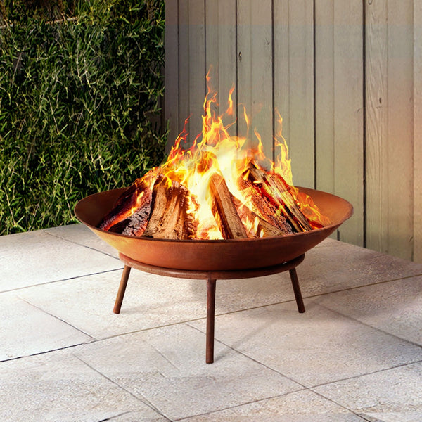 Grillz 56Cm Fire Pit Iron Rustic Bowl Outdoor Fire Pits