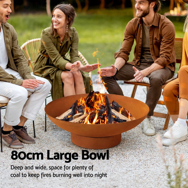 Grillz Fire Pit Iron Bowl 80Cm Outdoor Patio Fireplace Fire Pits