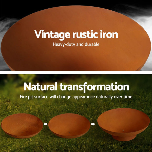 Grillz Fire Pit Iron Bowl 80Cm Outdoor Patio Fireplace Fire Pits