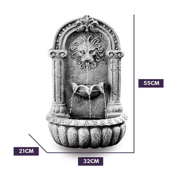 Protege Lion Head Solar Powered Water Feature Fountain Traditional Design With Panel Kit Led Lights Outdoor Fountains