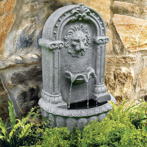 Protege Lion Head Solar Powered Water Feature Fountain Traditional Design With Panel Kit Led Lights Outdoor Fountains