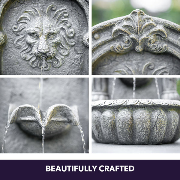 Protege Lion Head Solar Powered Water Feature Fountain Traditional Design With Panel Kit Led Lights Outdoor Fountains