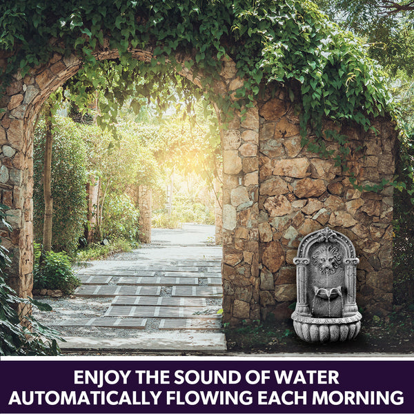 Protege Lion Head Solar Powered Water Feature Fountain Traditional Design With Panel Kit Led Lights Outdoor Fountains