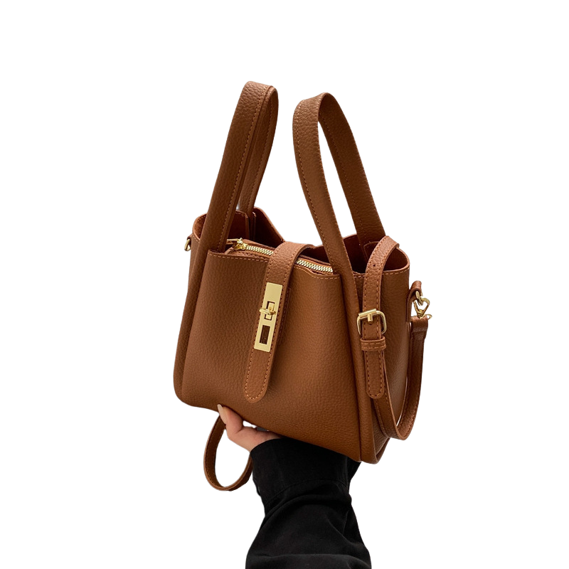 Elosung Brown Elegant Leather Shoulder Bag Compact Handbag With Strap Women's Bags & Handbags