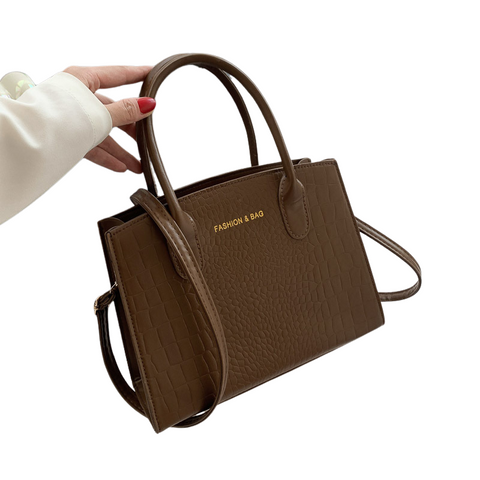 Brown Elegant Faux Crocodile Leather Handbag Stylish Tote Bag With Strap Women's Bags & Handbags