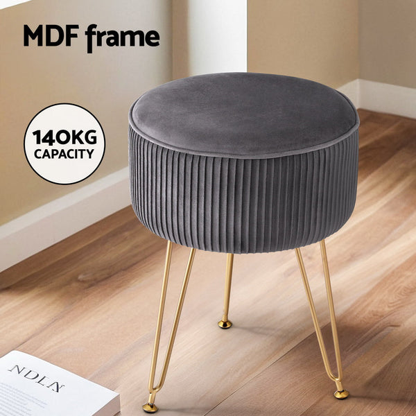 Velvet Ottoman Footstool With Mdf Frame And Metal Legs For Home Furniture Grey Ottomans Footstools & Poufs