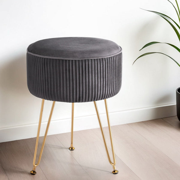 Velvet Ottoman Footstool With Mdf Frame And Metal Legs For Home Furniture Grey Ottomans Footstools & Poufs