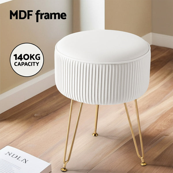 Artiss Ottoman Foot Stool Vanity Velvet Round White Ottomans Footstools & Poufs