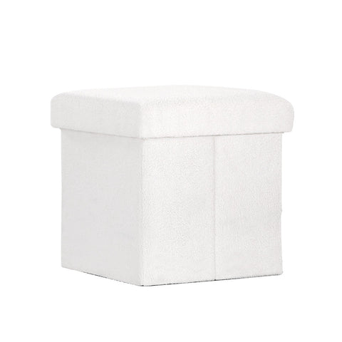 Artiss Storage Foot Stool Square Teddy Fabric White Ottomans Footstools & Poufs