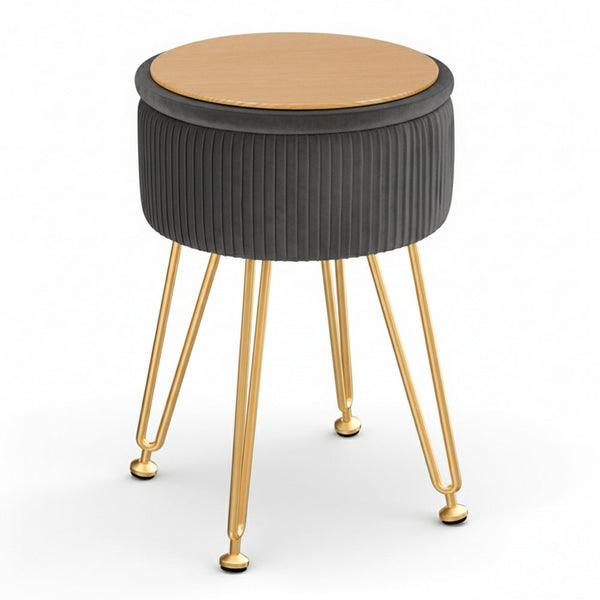 Artiss Ottoman Storage Foot Stool Vanity Velvet Round Grey Ottomans Footstools & Poufs