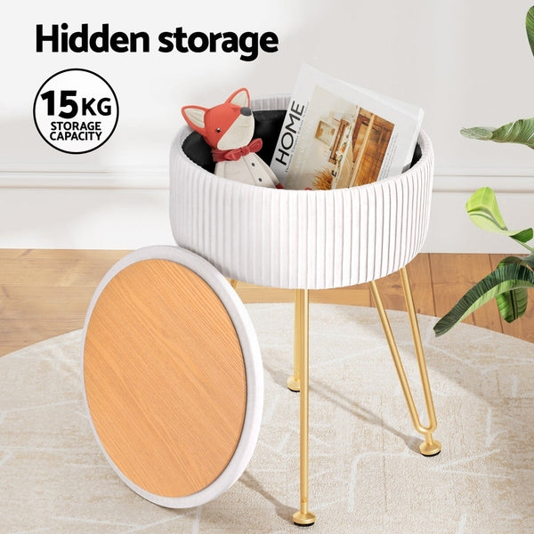 Velvet Ottoman Storage Footstool With Adjustable Metal Legs And Mdf Frame Ottomans Footstools & Poufs