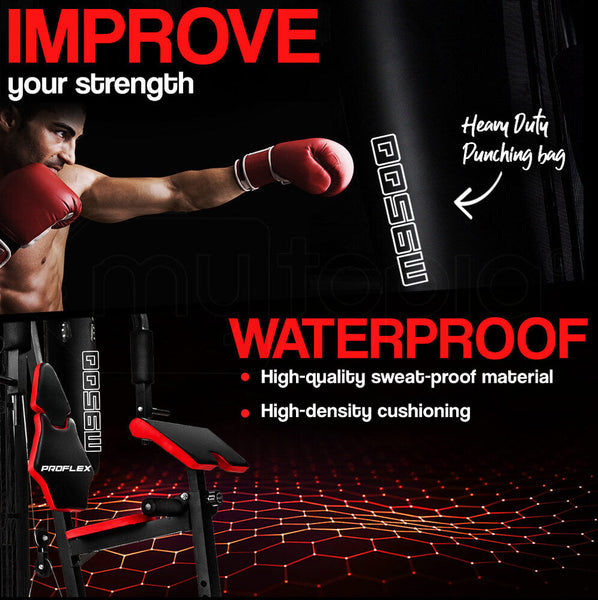 Proflex Red Multi Station Home Gym Set With 100Lbs Plates & Boxing Bag M9500 Home Gyms