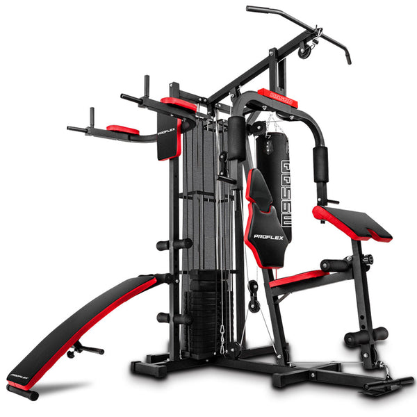 Proflex Red Multi Station Home Gym Set With 100Lbs Plates & Boxing Bag M9500 Home Gyms