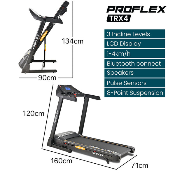 Proflex Trx4 Electric Treadmill Medium Size Foldable Suspension Bluetooth Usb/Mp3 Pulse Sensors Fitness Tracker Treadmills