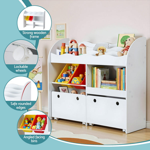 Keezi 3 Tiers Kids Bookshelf Storage Children Bookcase Toy Box Organiser Display White Kids Bookshelves