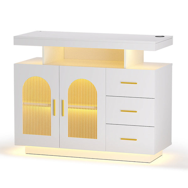 Artiss Buffet Sideboard Cabinet Led Clear Door Kitchen Storage Drawers White Sideboards & Buffets