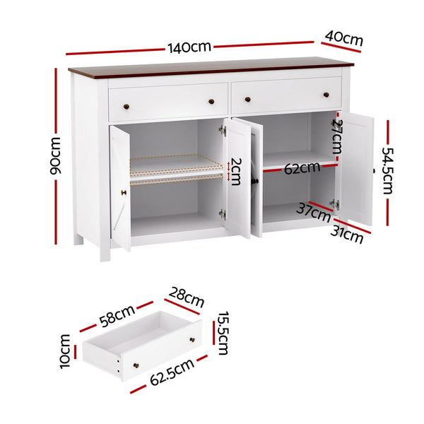 Artiss Buffet Sideboard Storage Cabinet Kitchen Cupboard 2 Drawers 140Cm White Sideboards & Buffets