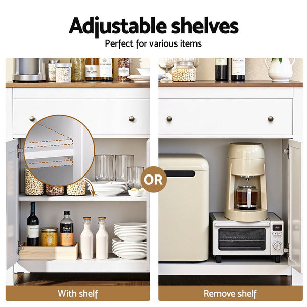 Artiss Buffet Sideboard Storage Cabinet Kitchen Cupboard 2 Drawers 140Cm White Sideboards & Buffets