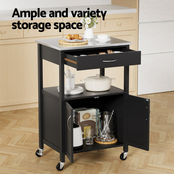 Artiss Kitchen Island Trolley Rolling Serving Cart Storage Drawer Cupboard 60Cm Kitchen Carts