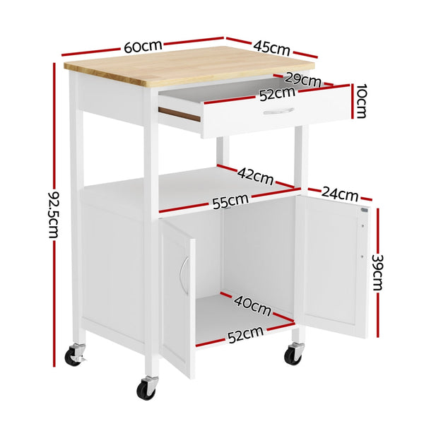 Artiss Kitchen Island Trolley Rolling Serving Cart Storage Drawer Cupboard 60Cm Kitchen Carts