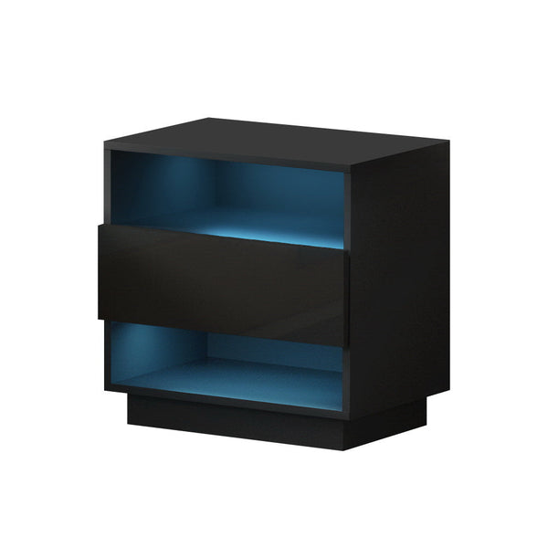 Artiss Bedside Table Led With 2 Shelves Hana Black Bedside Tables
