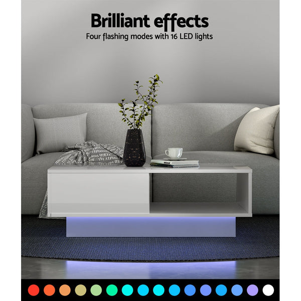 Artiss Coffee Table Led Lights White Coffee Tables