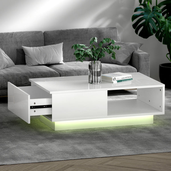 Artiss Coffee Table Led Lights White Coffee Tables