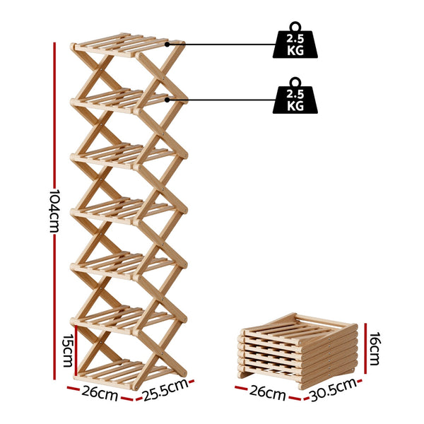Artiss 7 Tier Bamboo Foldable Shoe Rack Organizer Entryway Shoe Racks