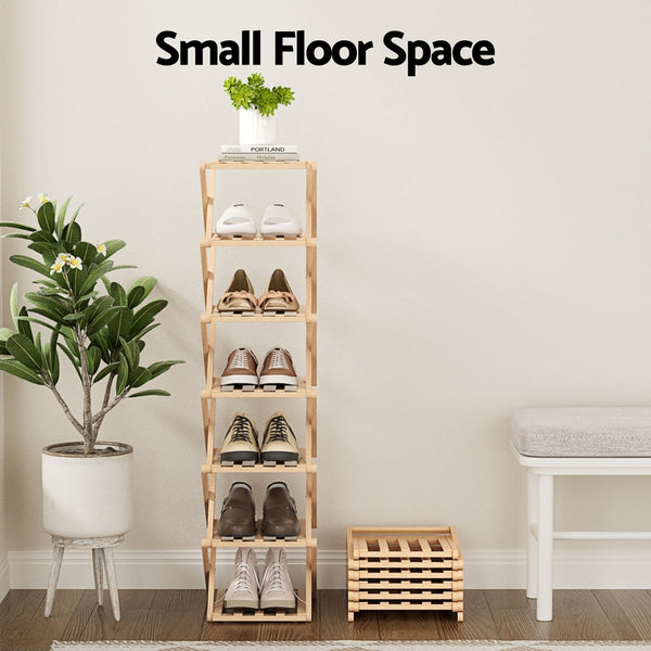Artiss 7 Tier Bamboo Foldable Shoe Rack Organizer Entryway Shoe Racks