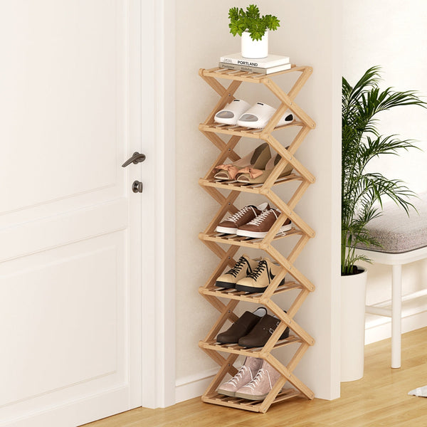 Artiss 7 Tier Bamboo Foldable Shoe Rack Organizer Entryway Shoe Racks