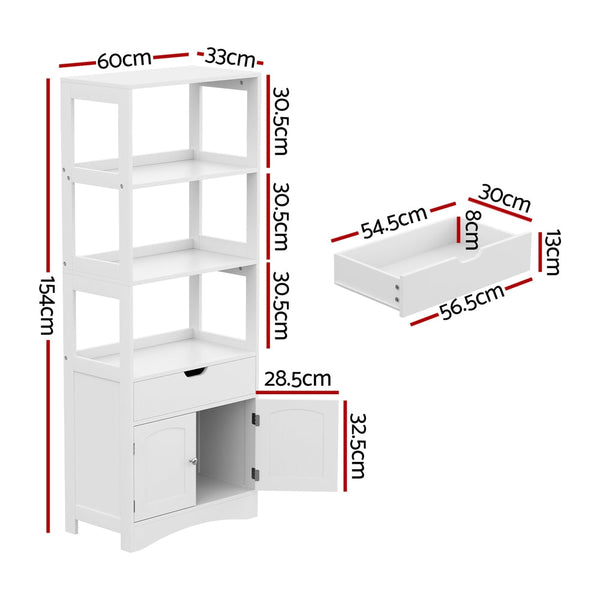 Artiss Bathroom Floor Storage Cabinet With 2 Drawers 3 Open Shelves Doors White Bathroom Storage & Organisers